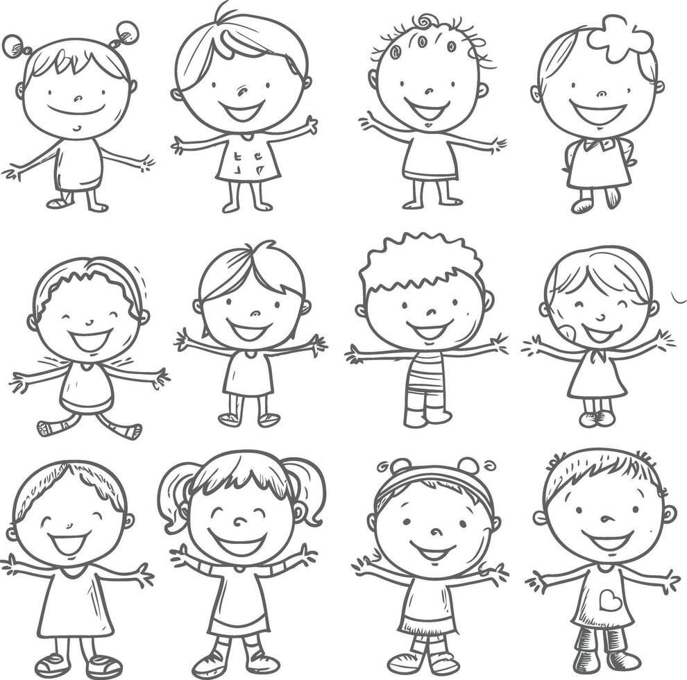 AI generated well hand drawing kids set doodle style illustration vector