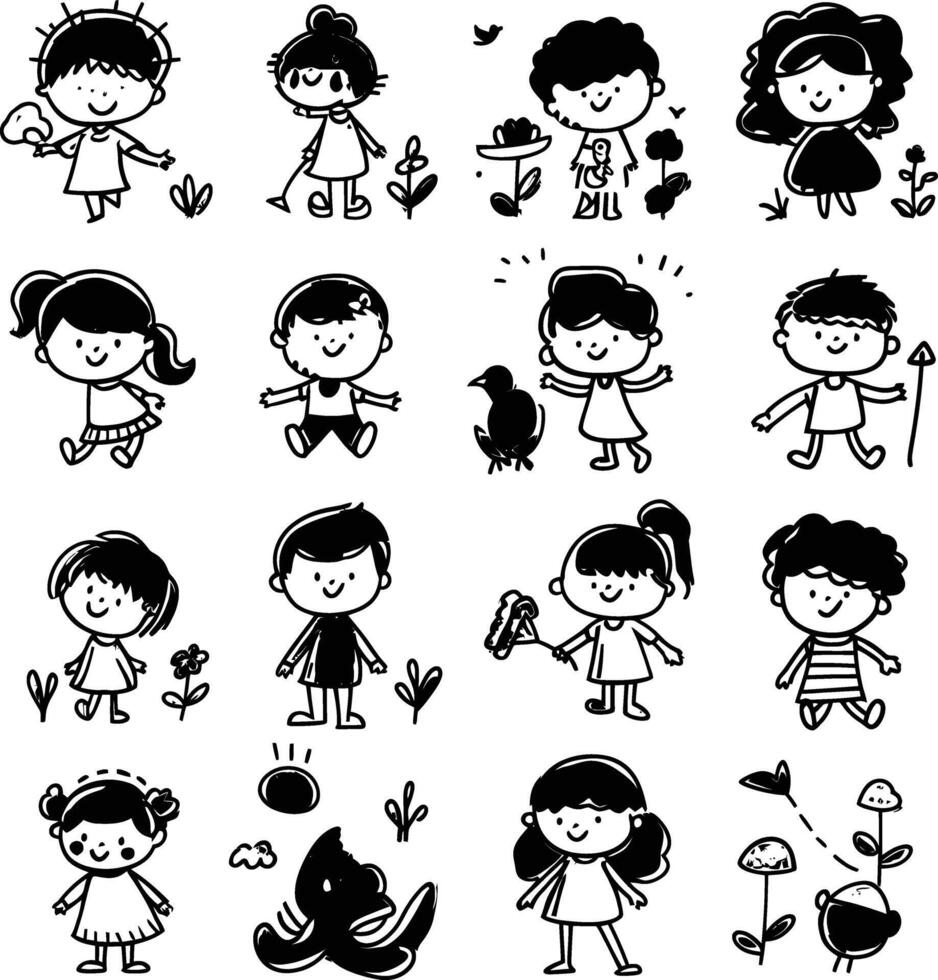 AI generated well hand drawing kids set doodle style illustration vector