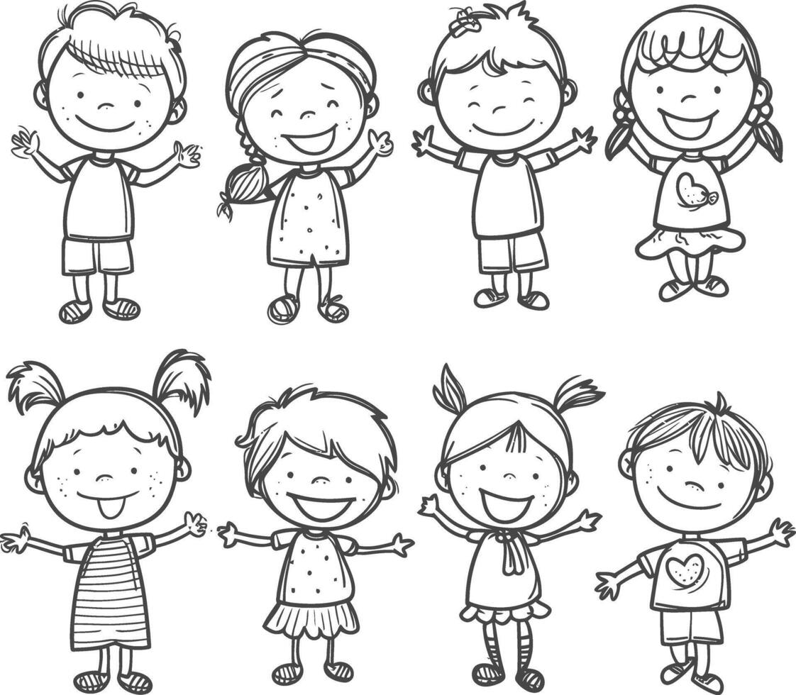 AI generated well hand drawing kids set doodle style illustration vector