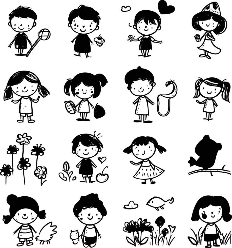 AI generated well hand drawing kids set doodle style illustration vector