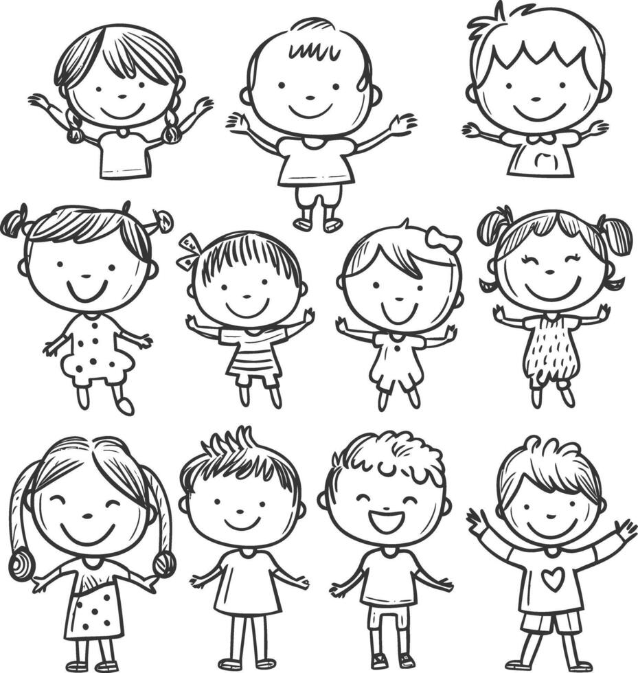 AI generated well hand drawing kids set doodle style illustration vector