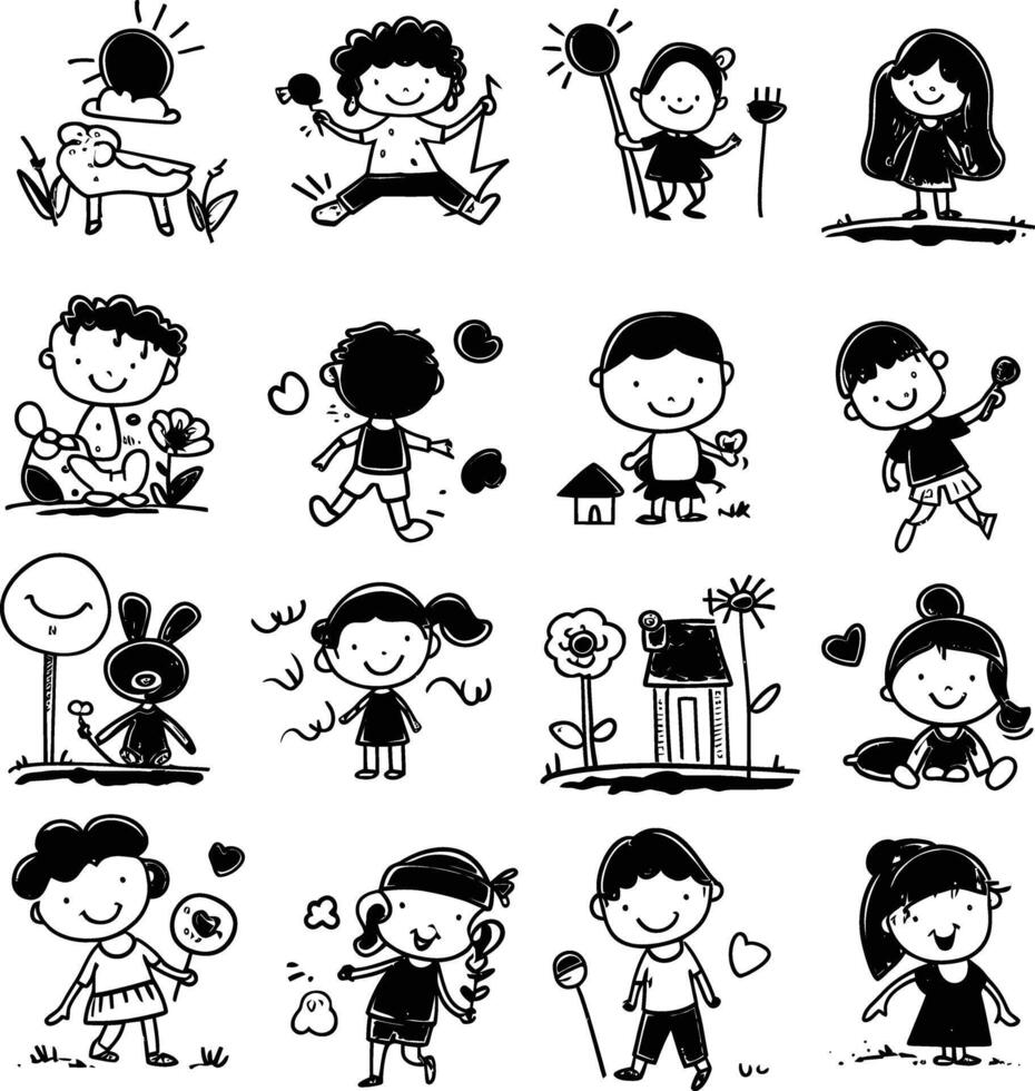 AI generated well hand drawing kids set doodle style illustration vector