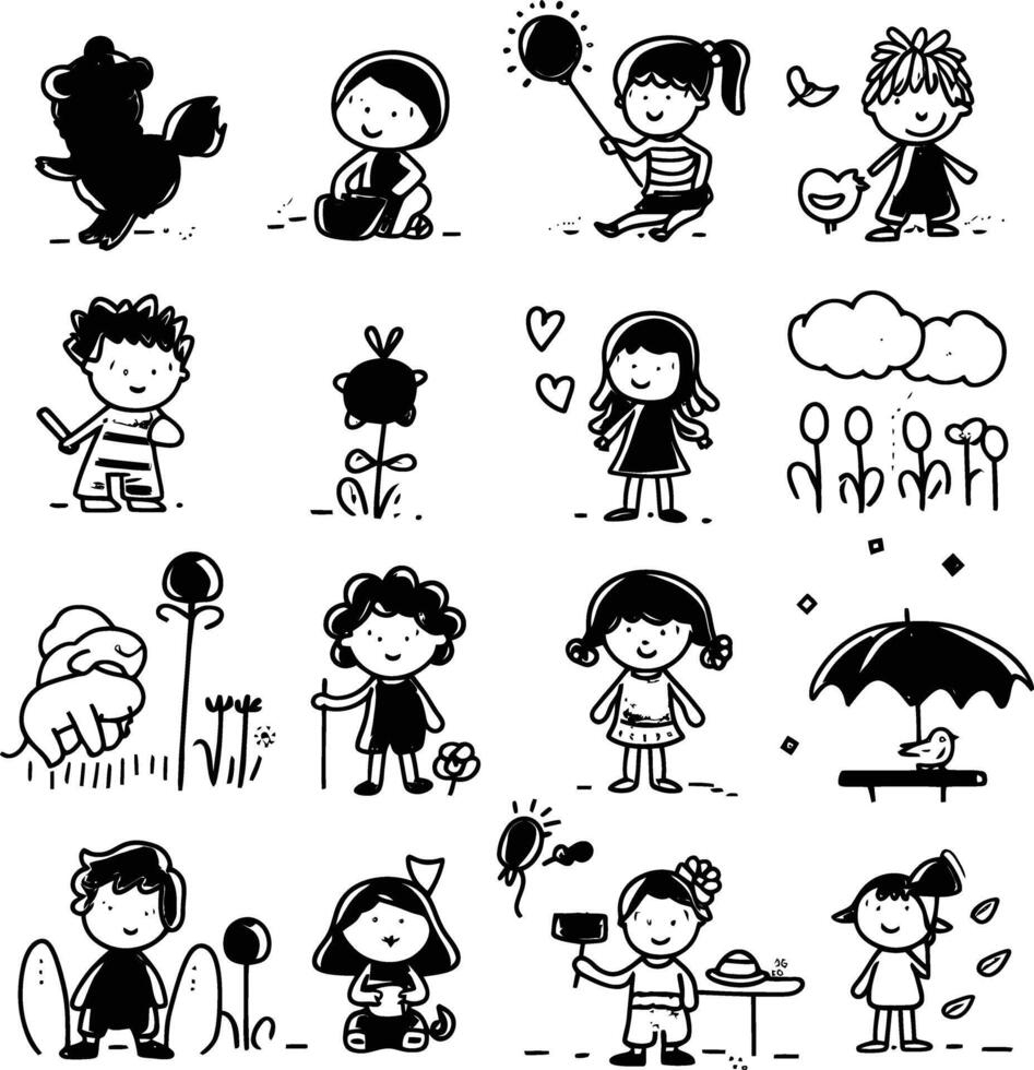 AI generated well hand drawing kids set doodle style illustration vector