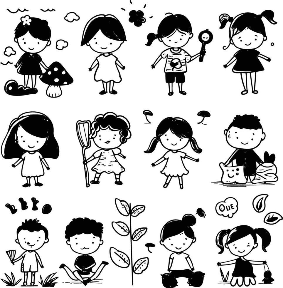 AI generated well hand drawing kids set doodle style illustration vector