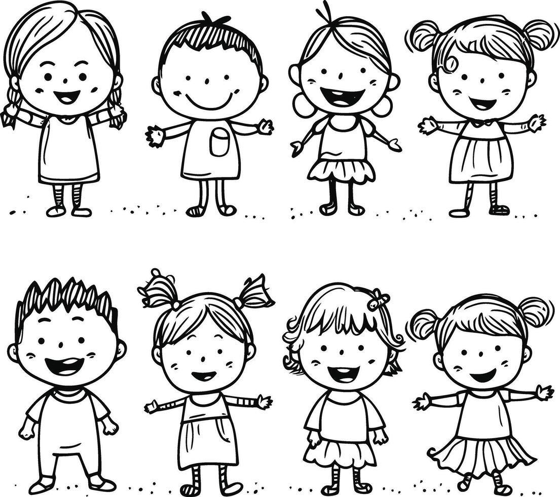 AI generated well hand drawing kids set doodle style illustration vector