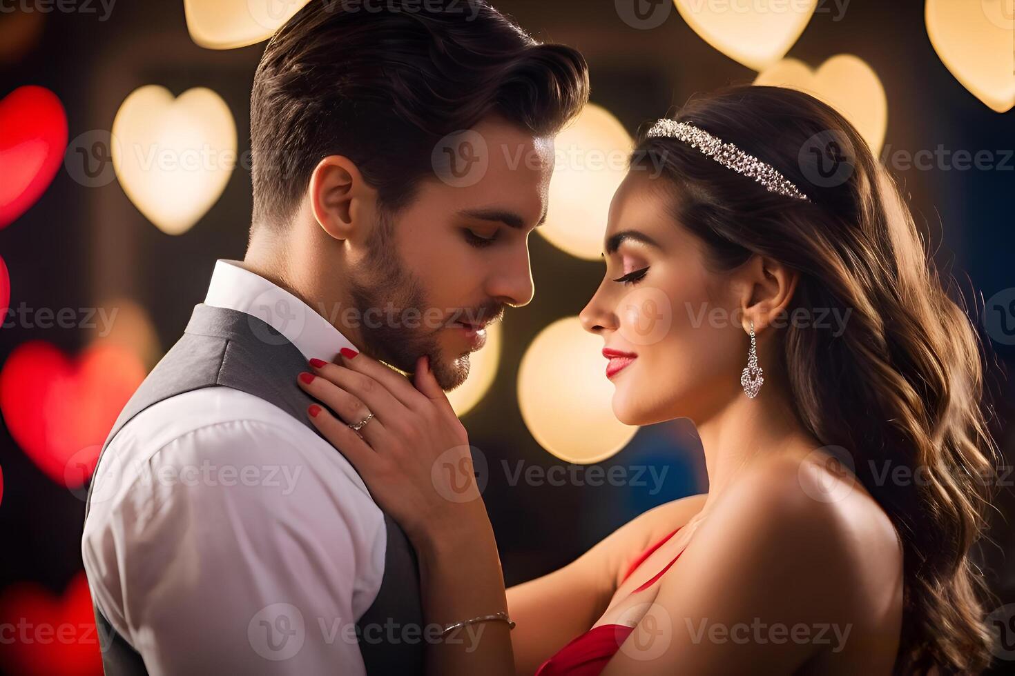 AI generated Romantic couple holding roses bouquet for valentines Day event photo