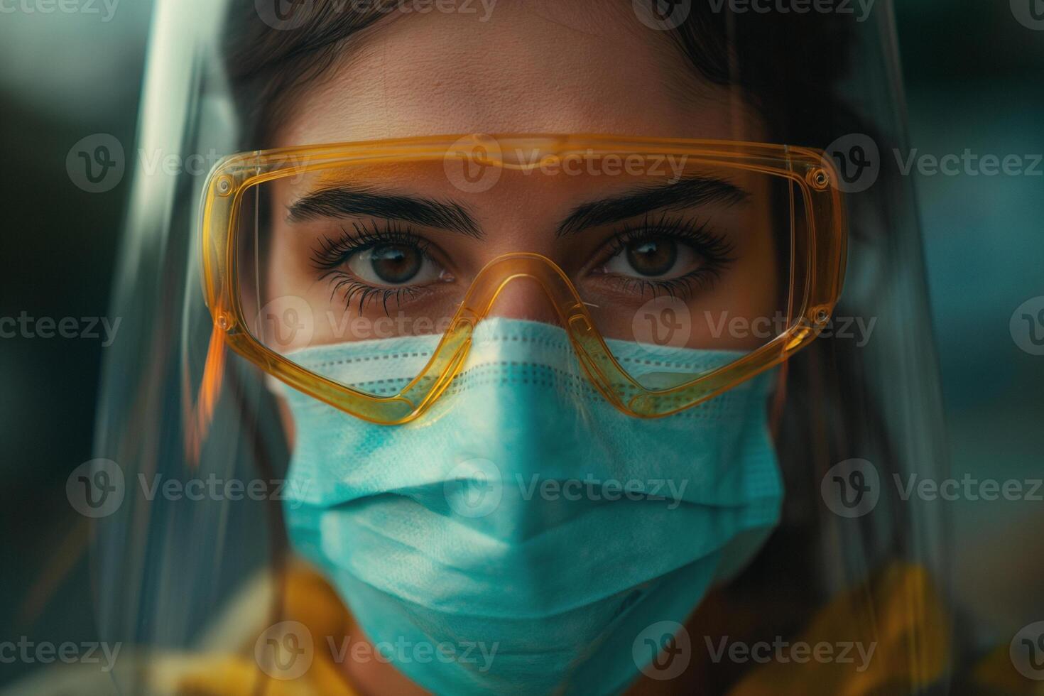 AI generated A healthcare worker with a surgical mask and a transparent visor photo