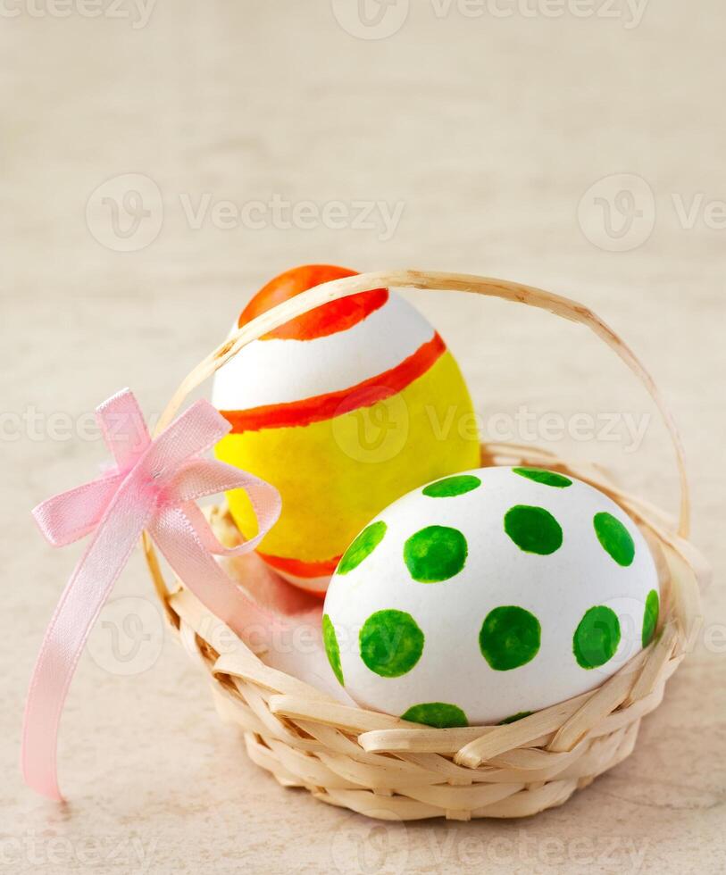 Easter eggs in basket photo