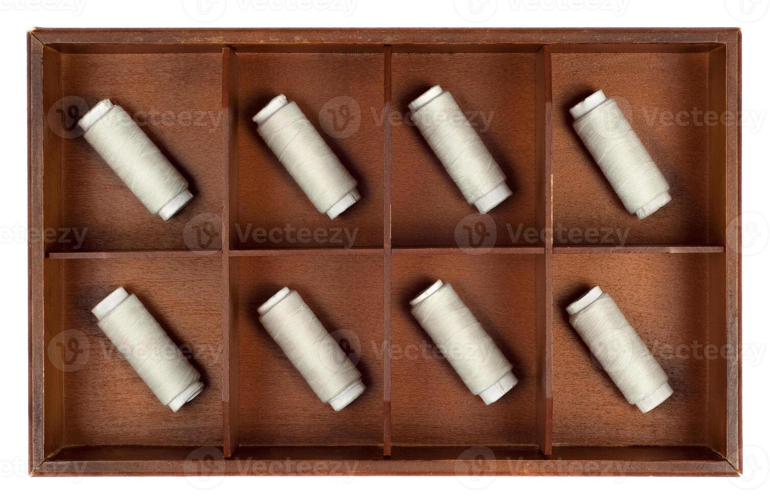 Spools of thread in a box photo