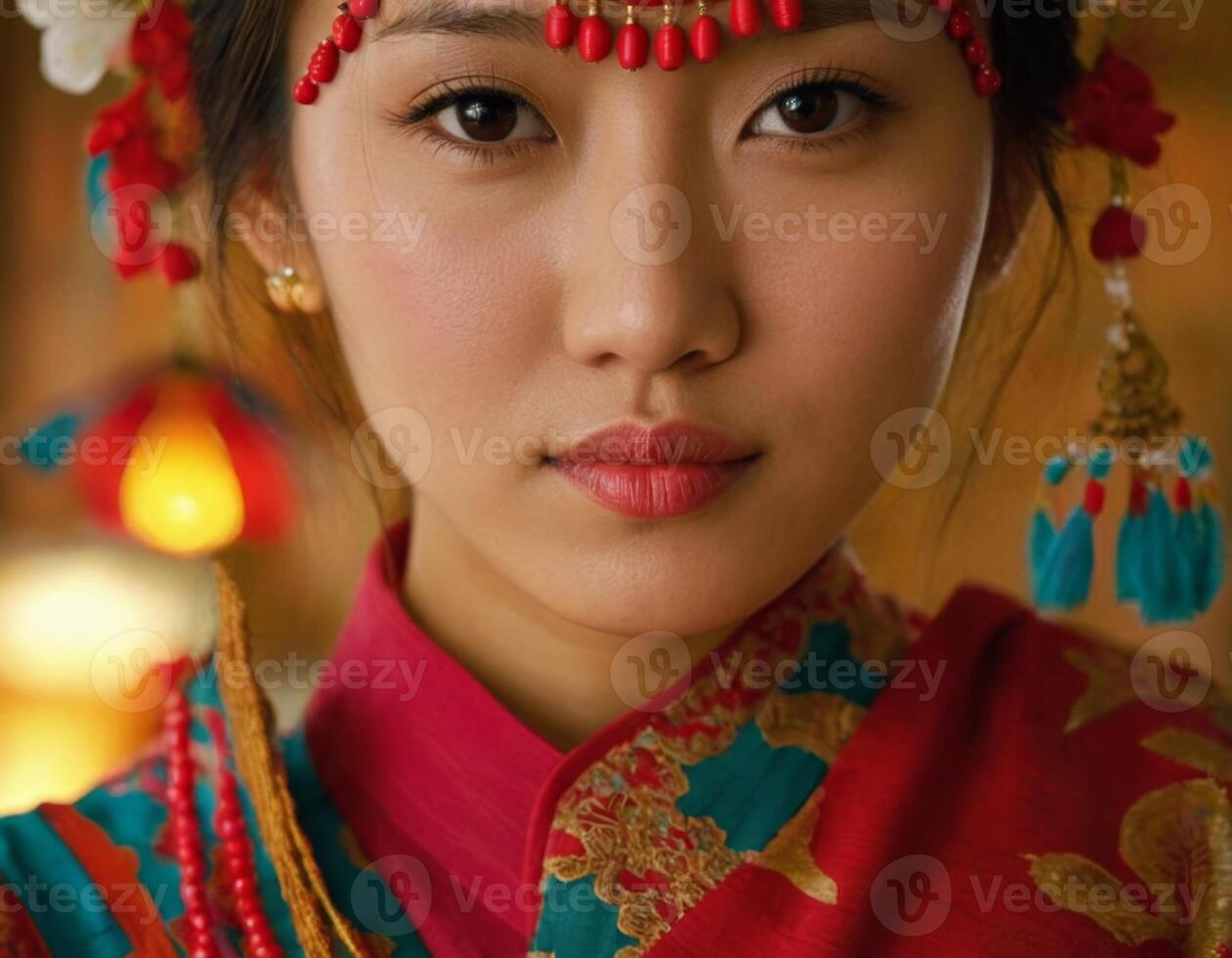 AI generated Woman in carnival costume and jewelry. photo