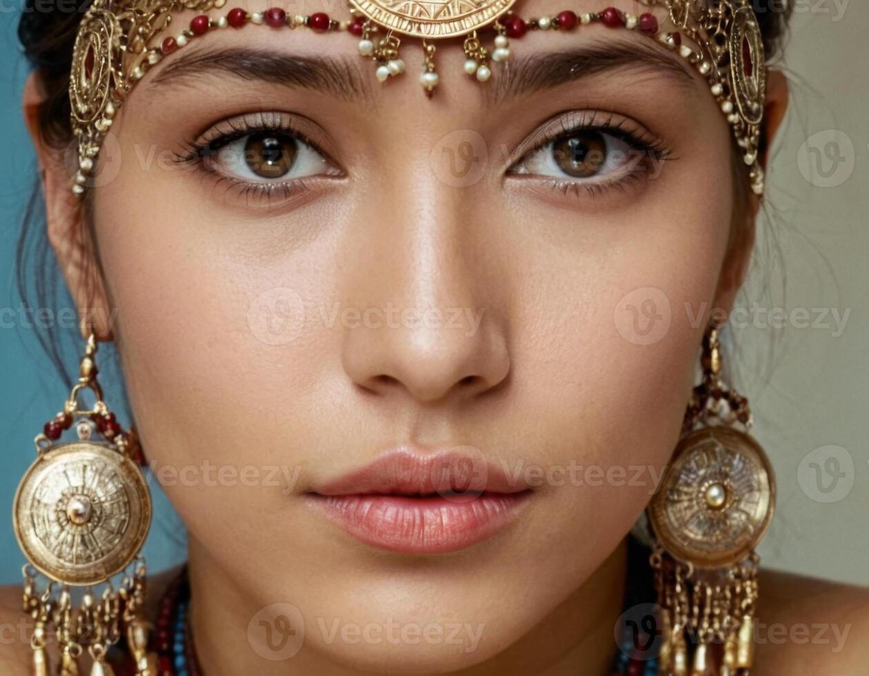 AI generated Eastern beauty in an ethnic diadem. photo