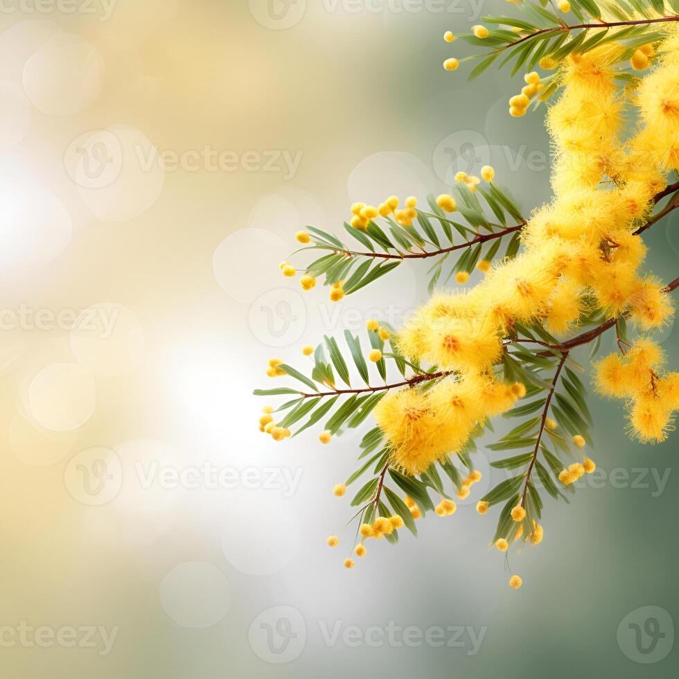 AI generated Twig of blooming mimosa photo