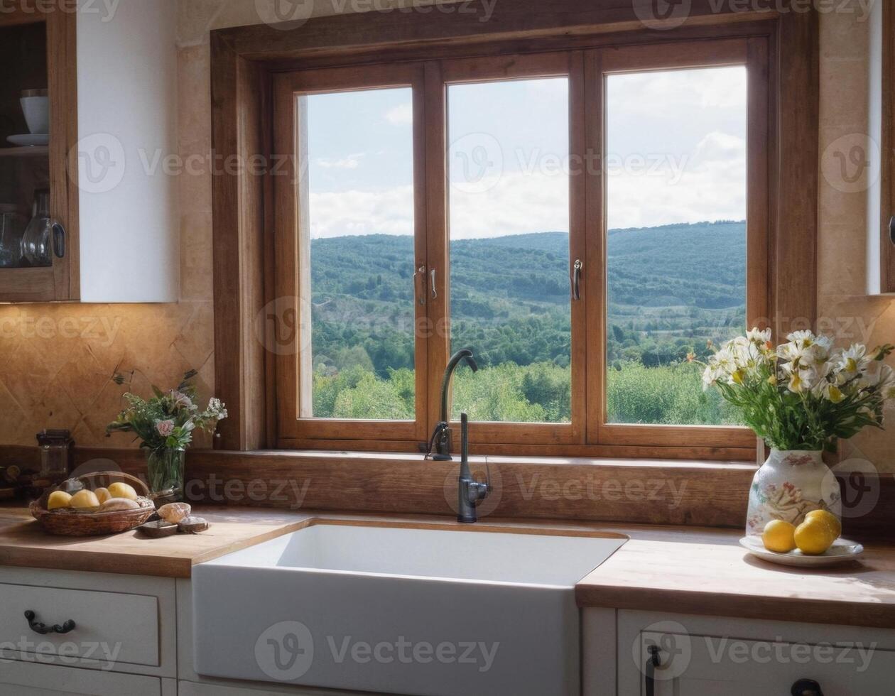 AI generated Kitchen in Provence style. photo