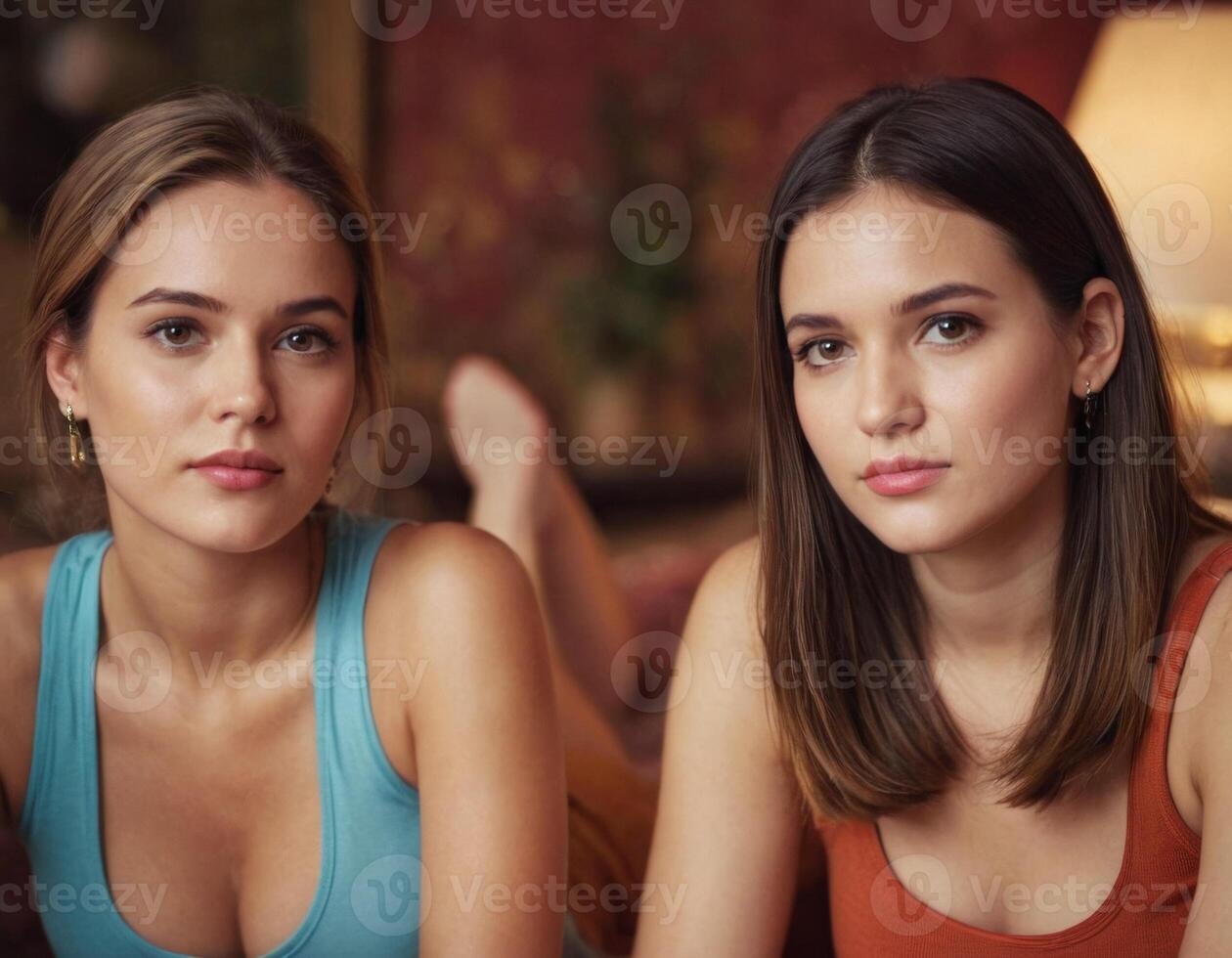 AI generated Image of two young women. AI generation photo