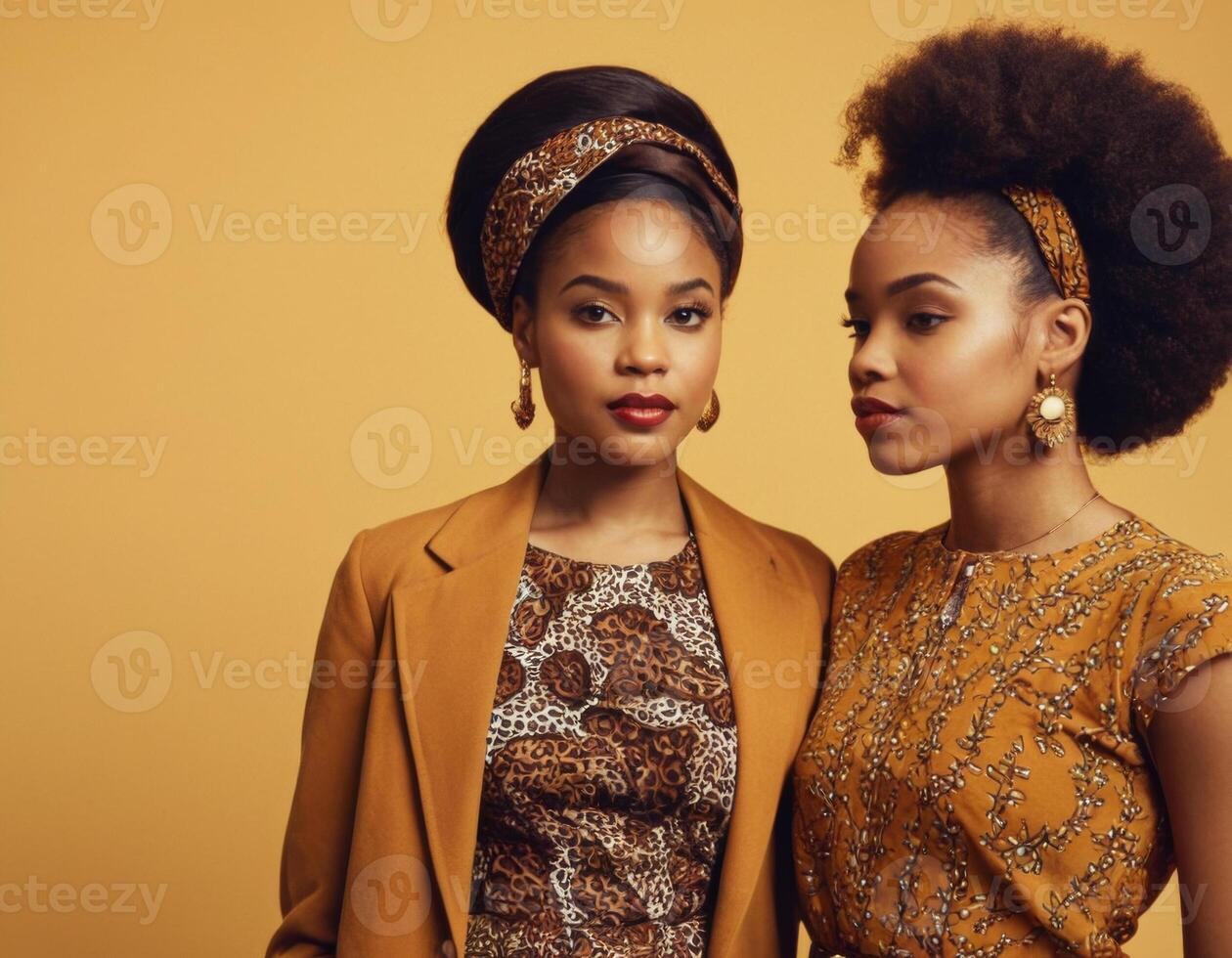 AI generated Retro image of two young women. AI generation photo
