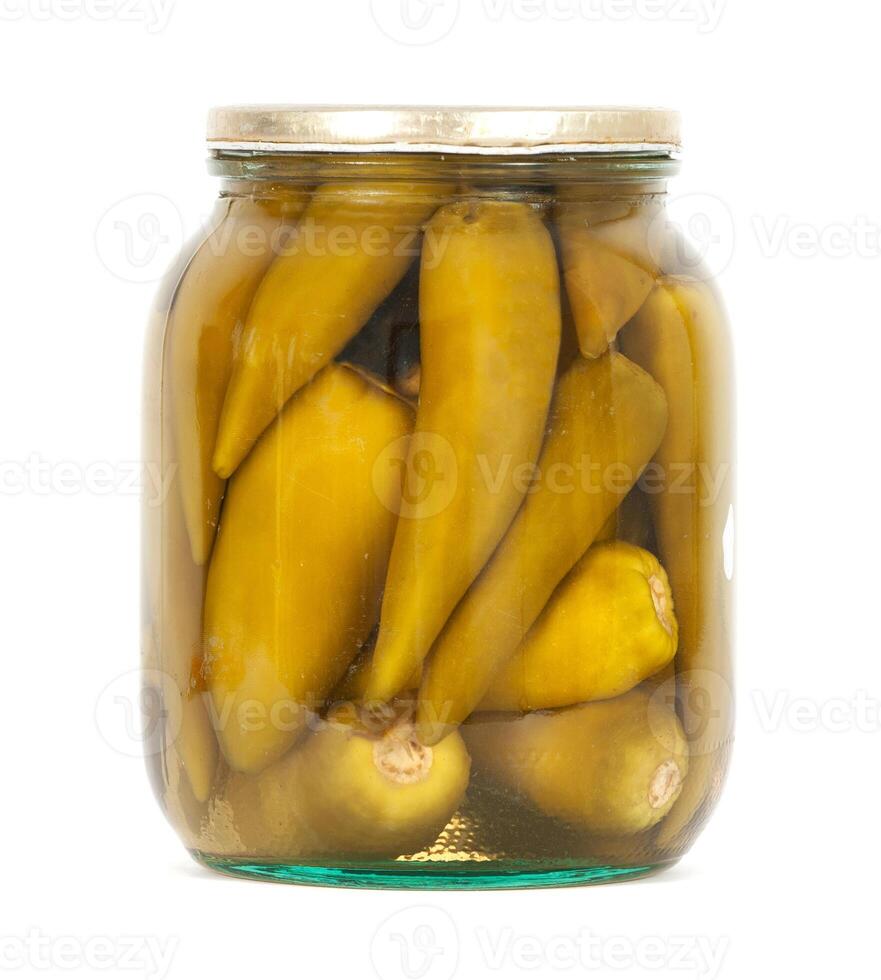 Preserved peppers on white photo