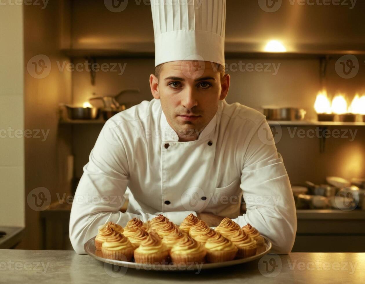 ai generado retrato de un cocinar en el cocina .generación de ai. foto