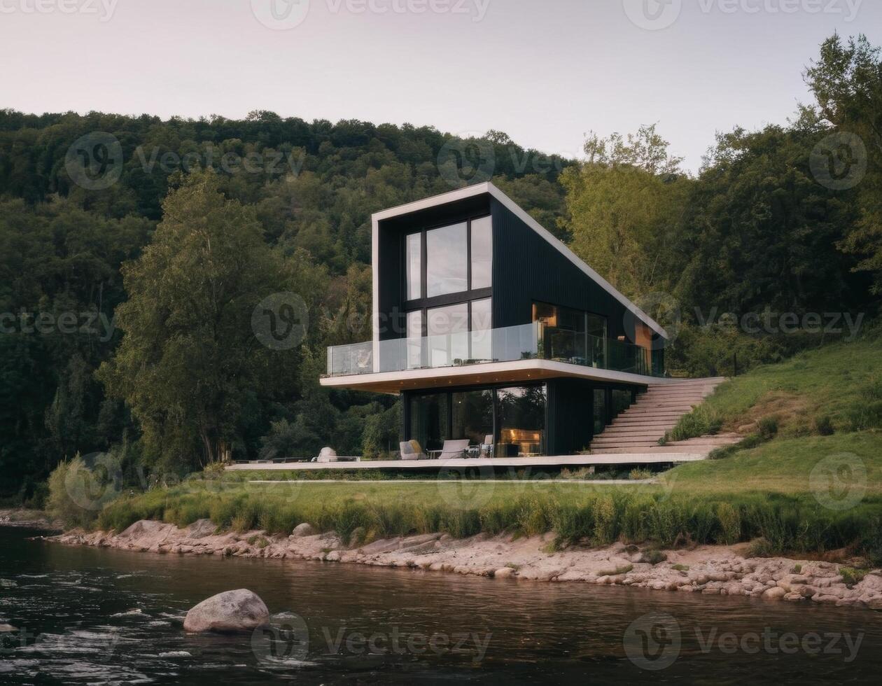 AI generated Modern country two-story house. photo