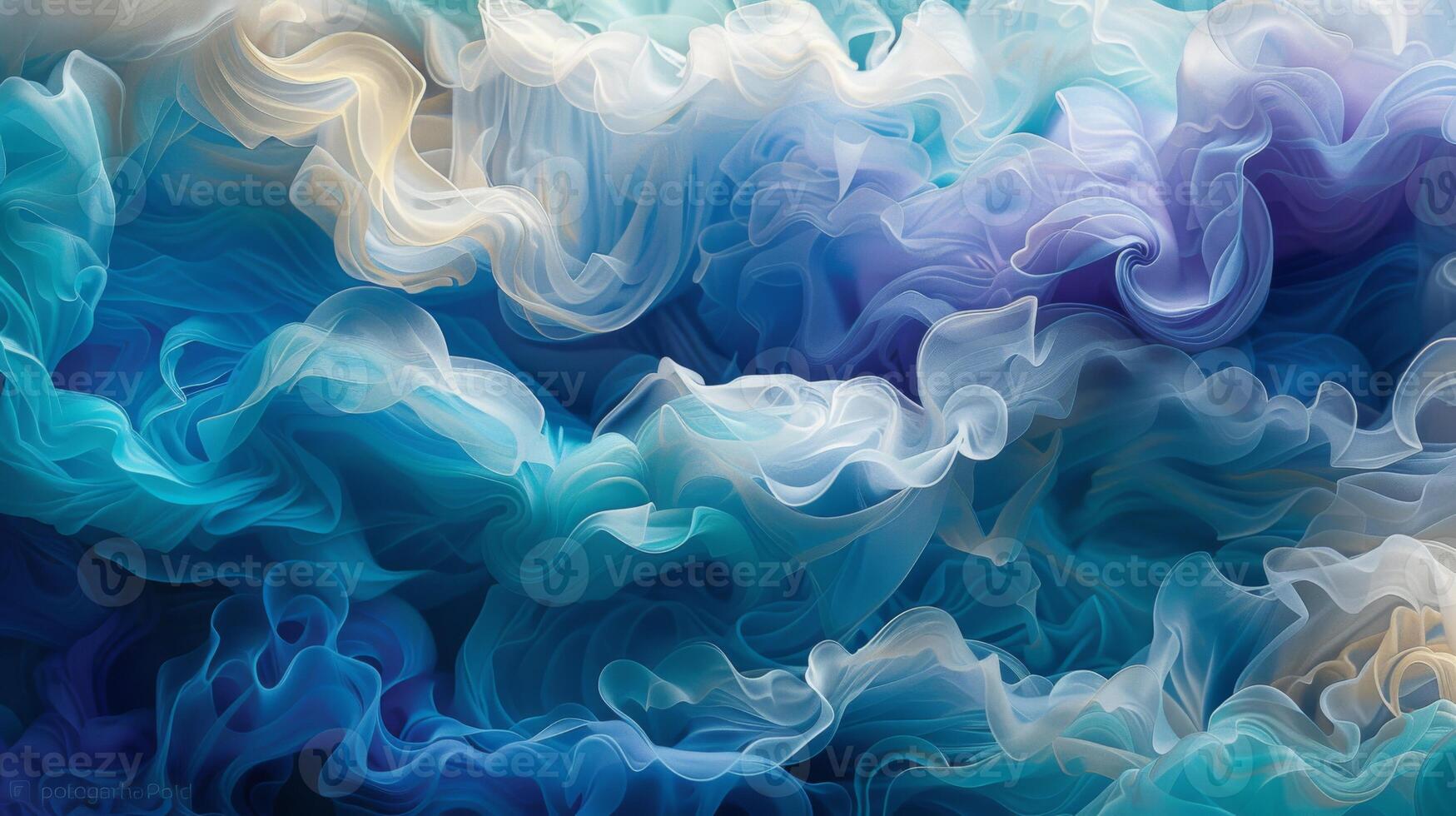 AI generated Cool-toned abstract background, colors of teal, blue, and violet swirling together like waves beneath the ocean's surface, creating a serene and mystical underwater effect photo