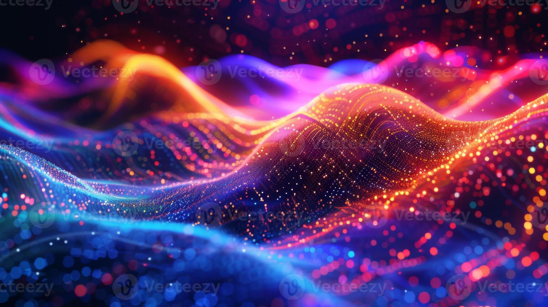 AI generated 3D abstract background with particles. Futuristic wave with depth of field and bokeh. photo