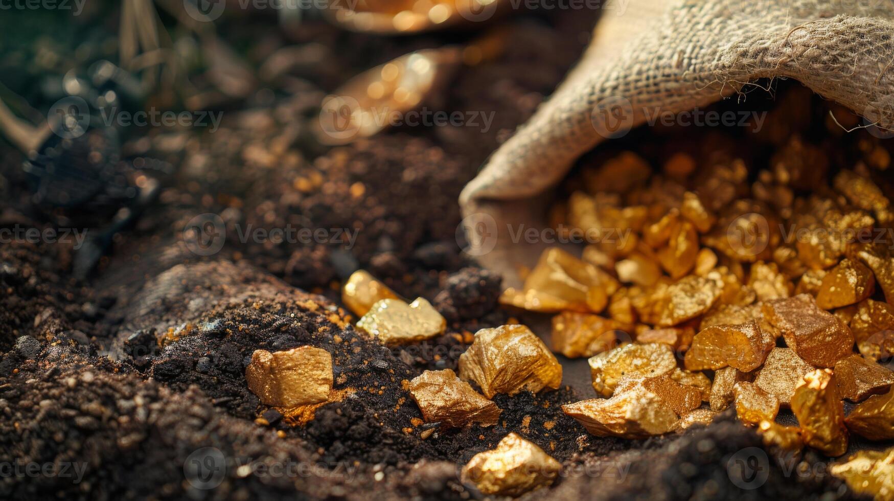 ai generado un bolso conteniendo natural oro ese estaba vertido dentro el suelo. foto