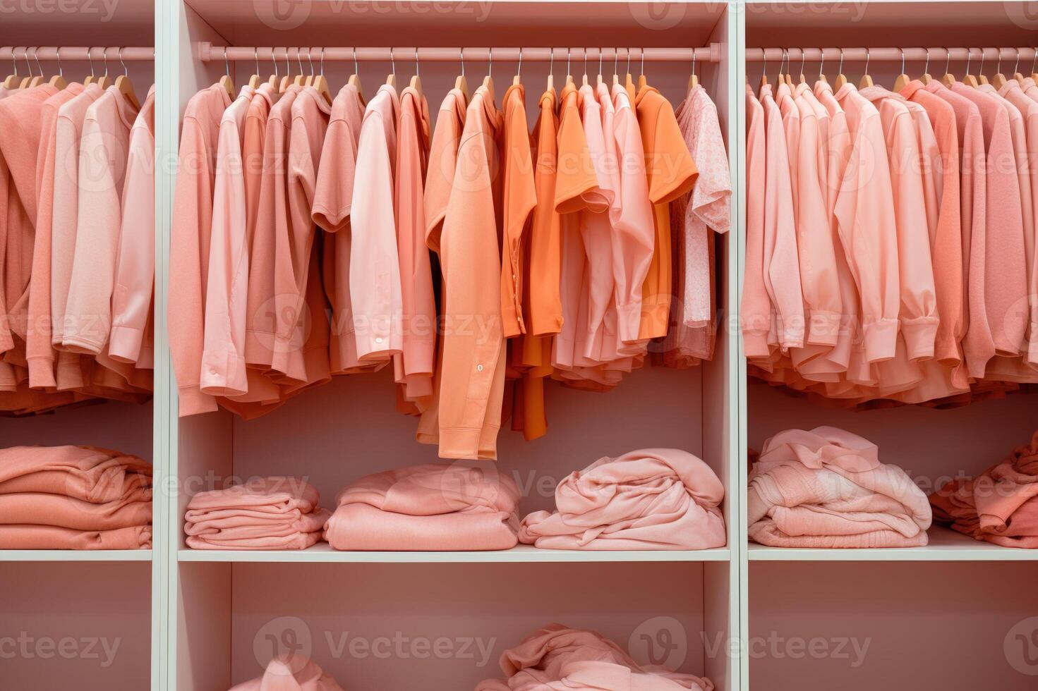 AI generated A Fashionable Closet Filled With an Abundance of Peach Fuzz Clothing Created With Generative AI Technology photo