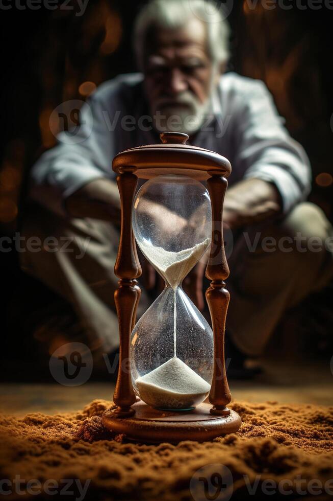 AI generated Man Contemplating the Passage of Time Created With Generative AI Technology photo