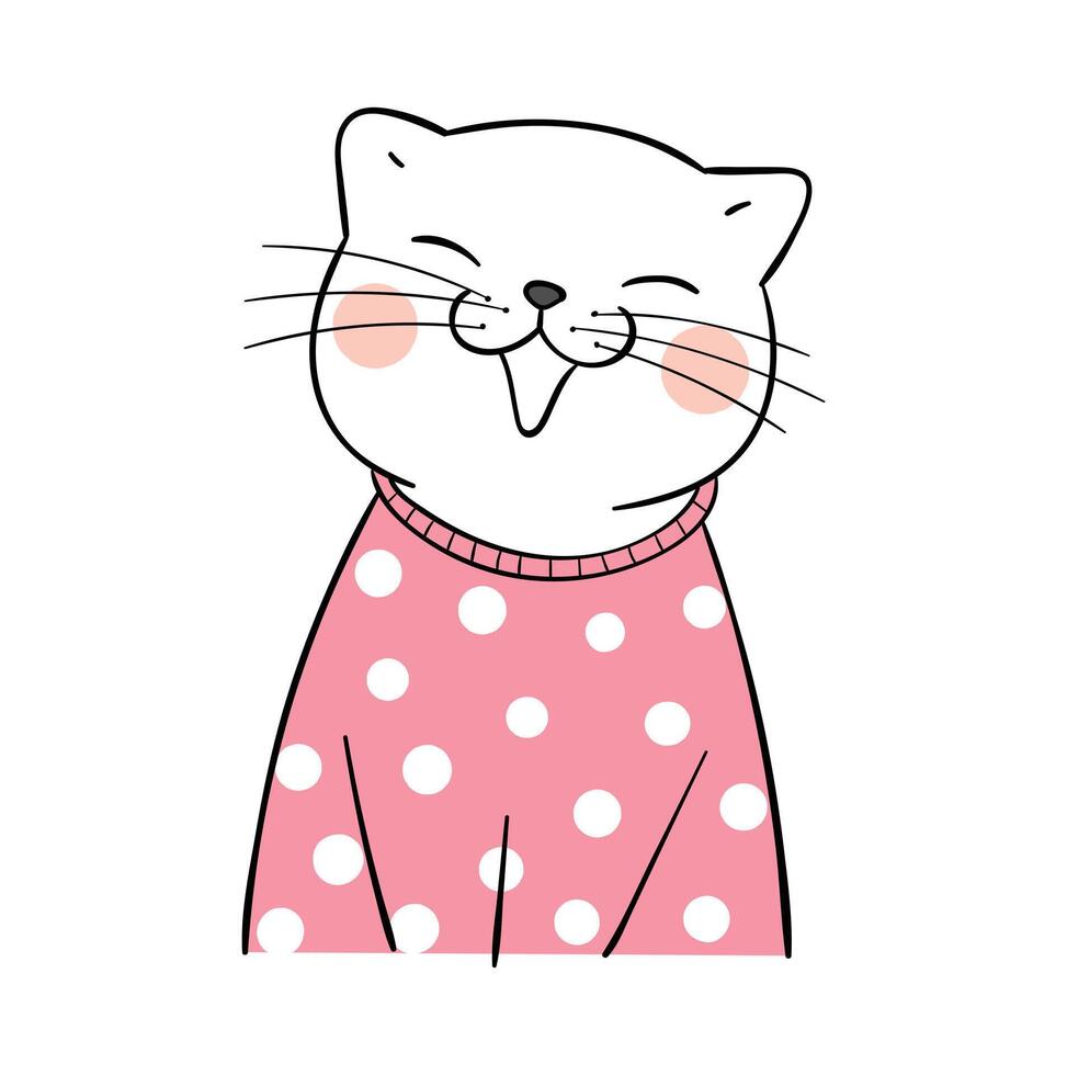 Draw vector illustration character collection cute cat.Doodle cartoon style.