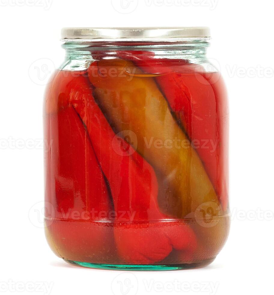 Preserved peppers on white photo