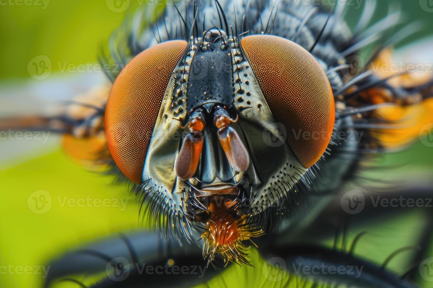 AI generated Macro shot of a Fly on a Leaf photo