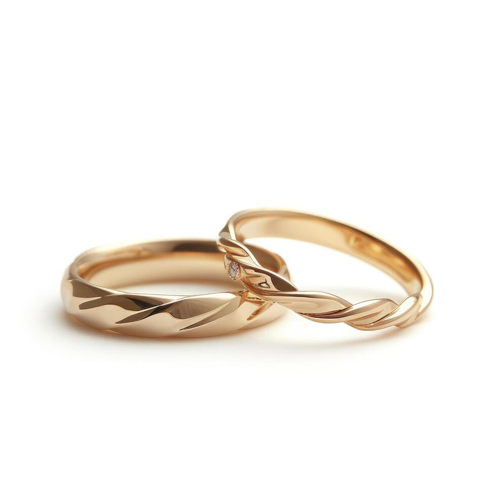 AI generated A Close-up View of Two Wedding Rings on a White Background, Bathed in Soft Illumination photo