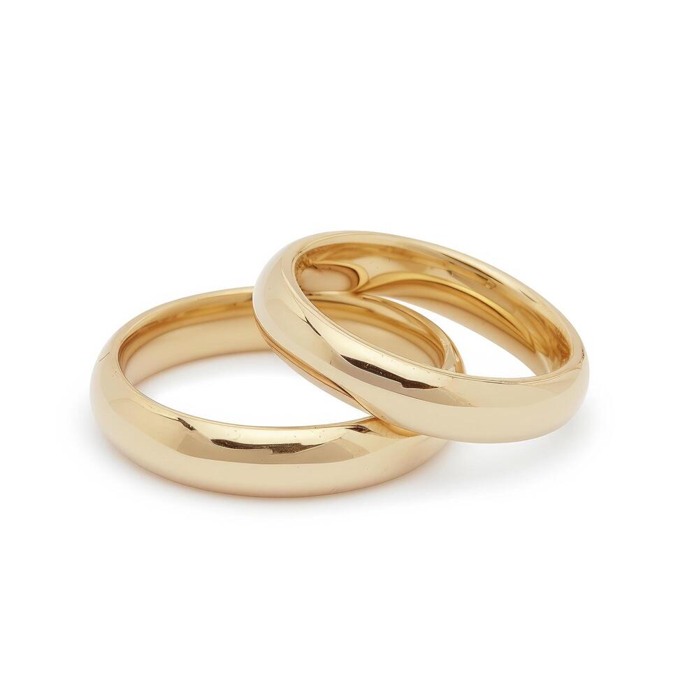 AI generated A Close-up View of Two Wedding Rings on a White Background, Bathed in Soft Illumination photo