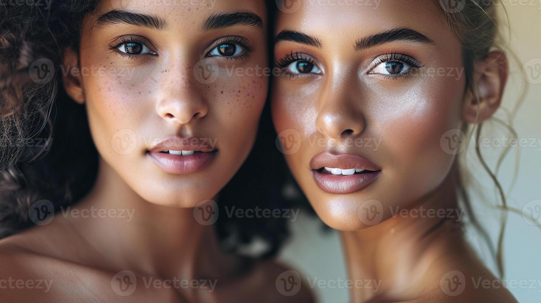 AI Generated Fashionable women of different nationalities with smooth skin and a beautiful smile photo