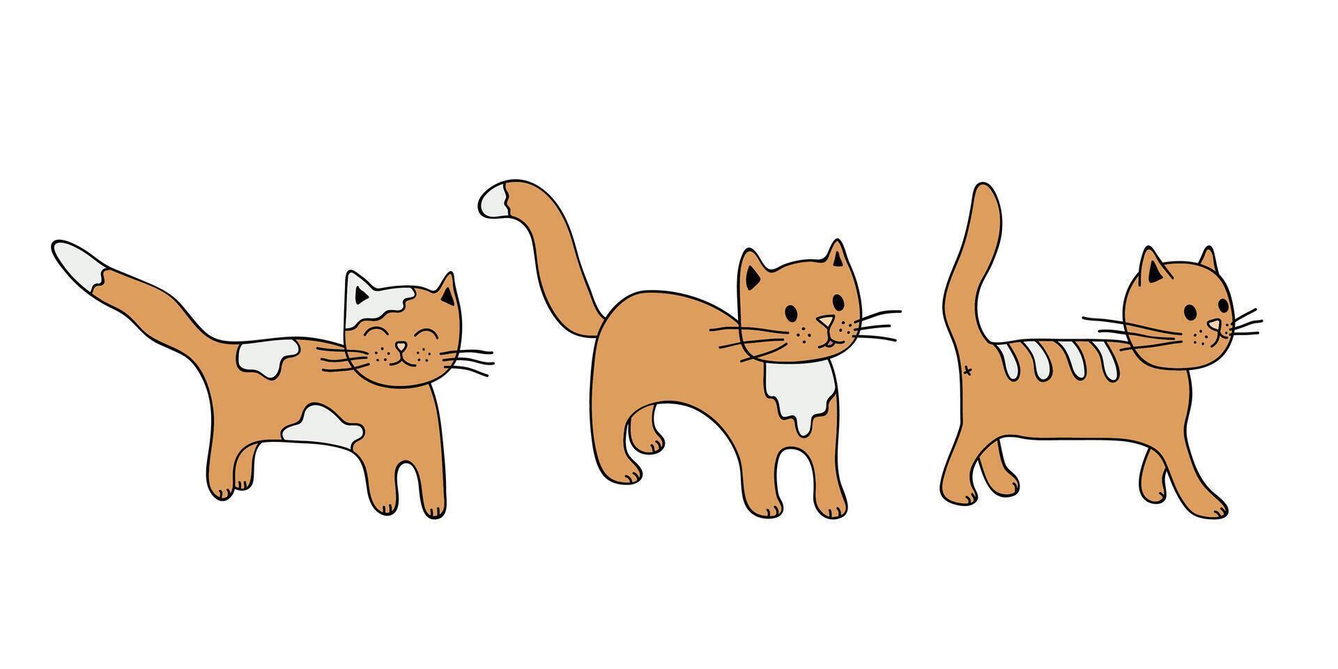 Hand drawn cat clipart. Cute pet doodle set vector