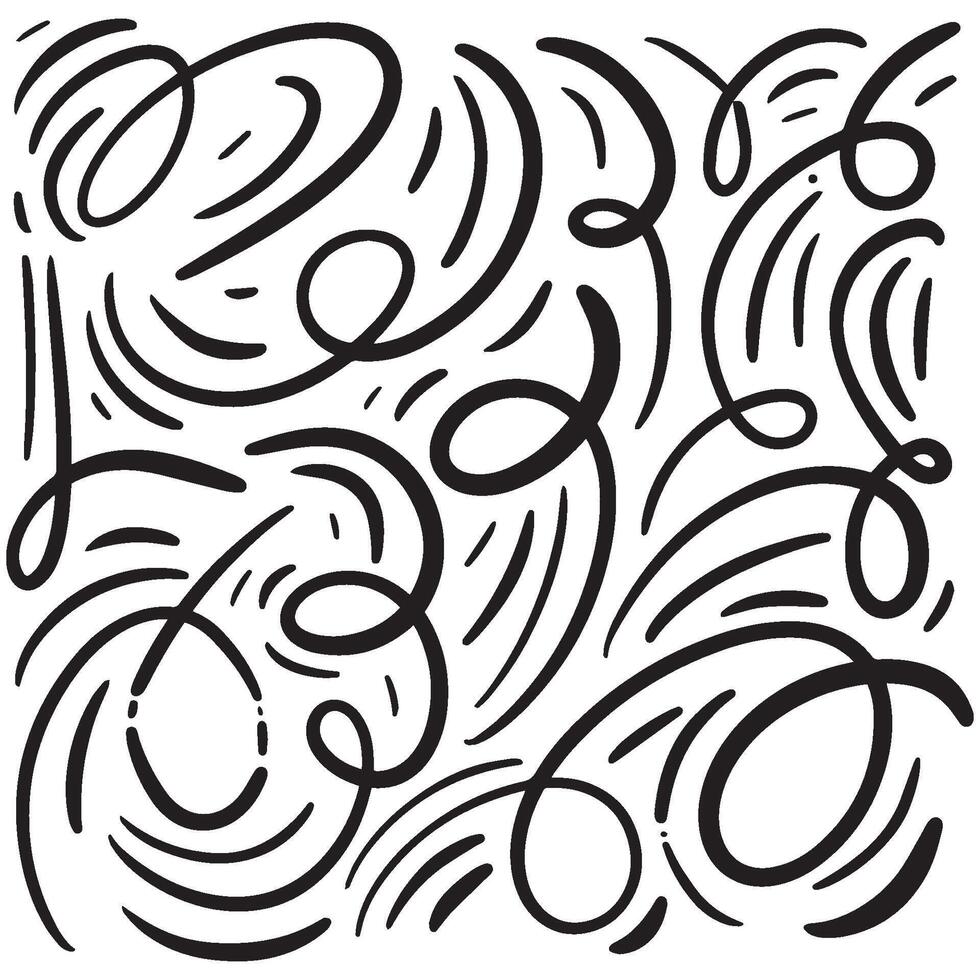 Hand drawn pencil lines and squiggles set. Vector charcoal smears, striketrhoughs and swirls. Doodle style sketchy lines. Horizontal wavy strokes collection. Scratchy strokes with rough edges.