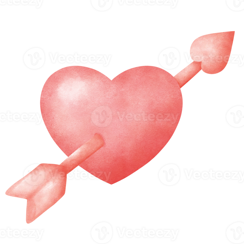 Heart With arrow water color, Cupid Arrow. png