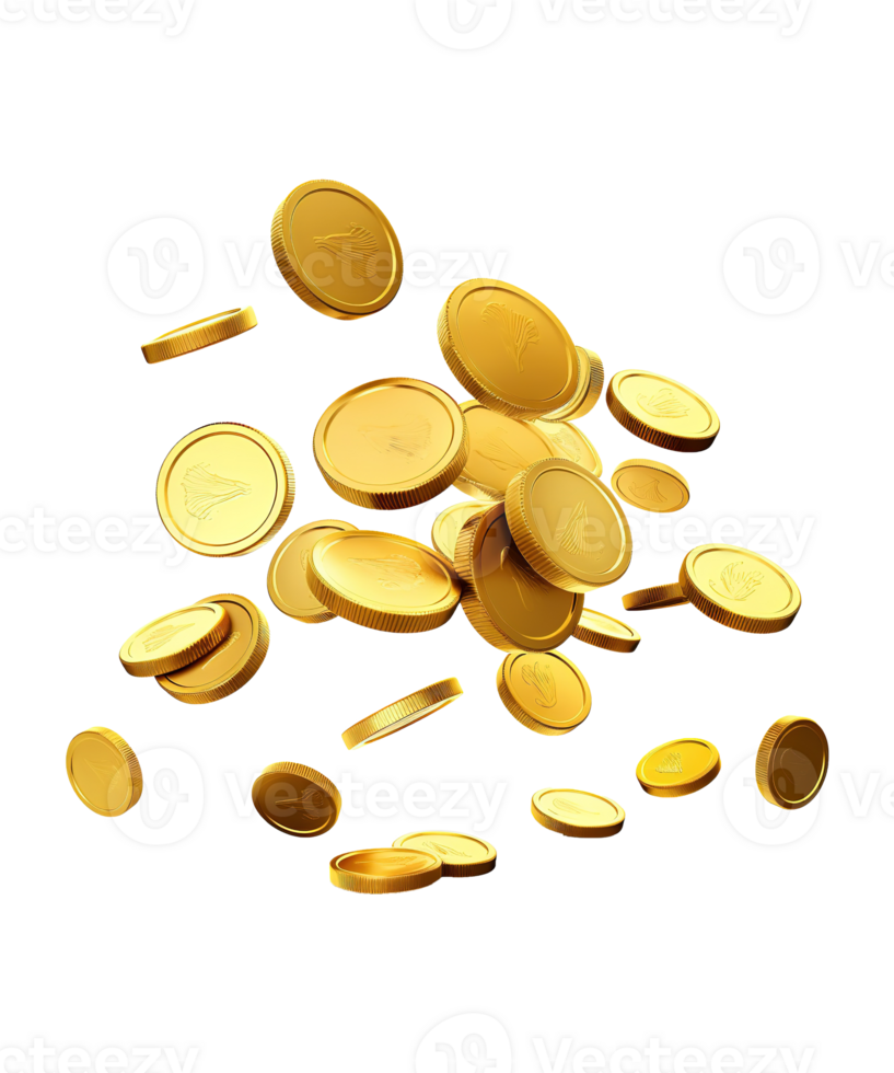 AI generated illustration of falling gold coins ai generated png