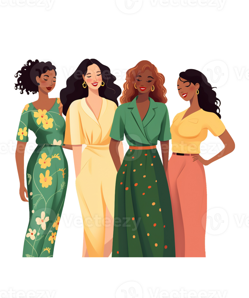 AI generated cartoon illustration group of women celebrate womens day ai generated png
