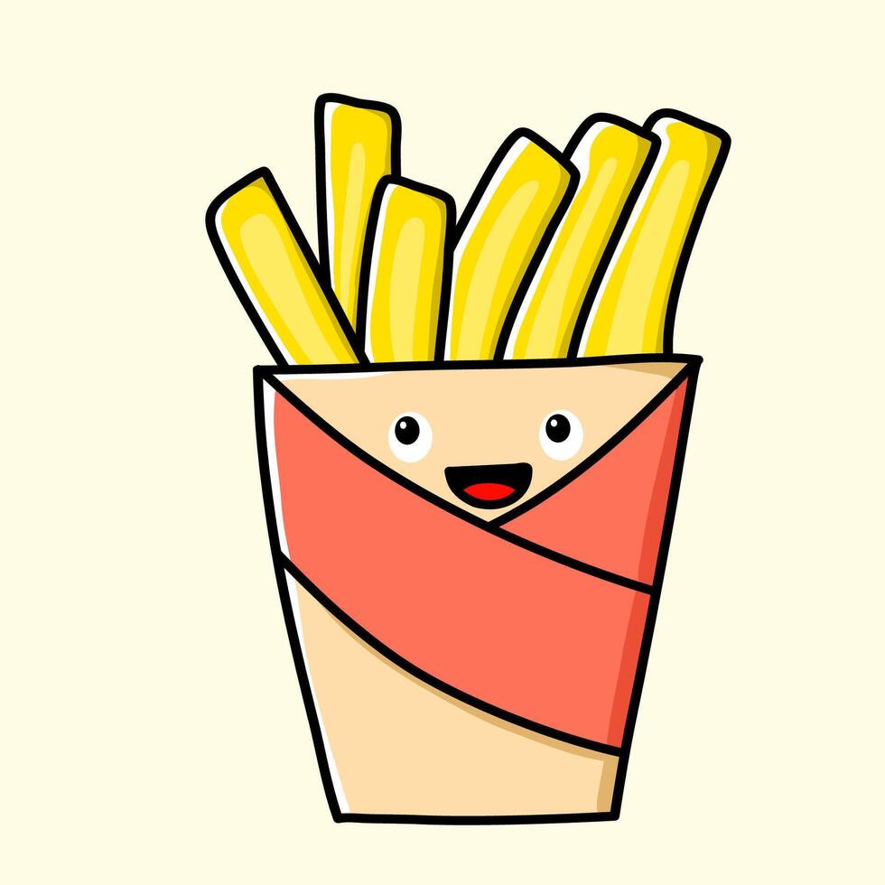 french fries illustration can be used as icon and clipart, colored icons on beige background vector