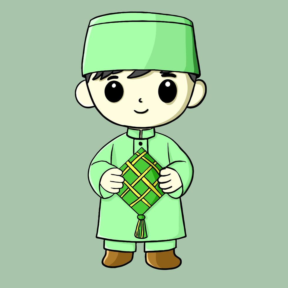 illustration of children wearing Muslim clothing for the month of Ramadan and Eid Mubarok vector