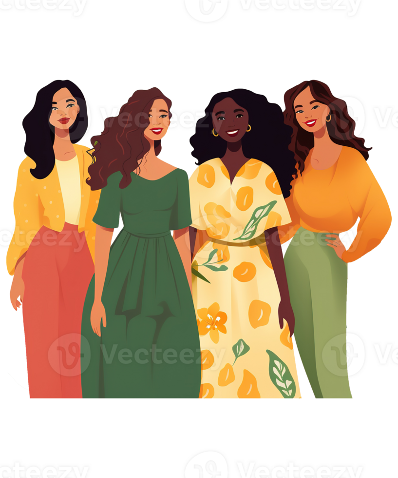 AI generated cartoon illustration group of women celebrate womens day ai generated png