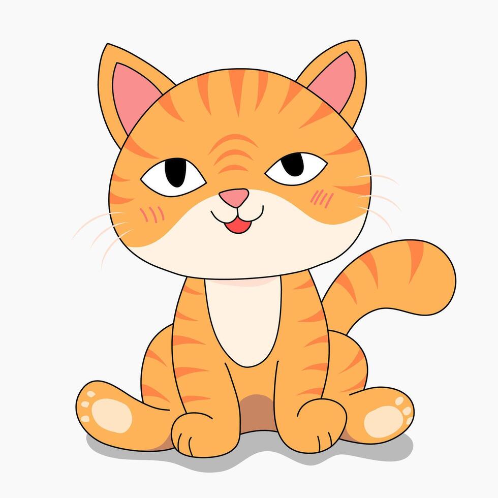cute and adorable cartoon cat illustration on a white background, flat design style vector