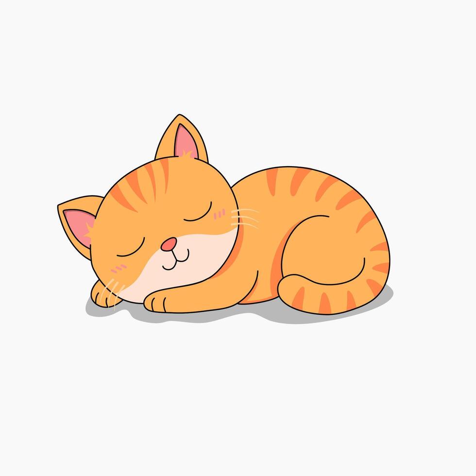 cute and adorable cartoon cat illustration on a white background, flat design style vector