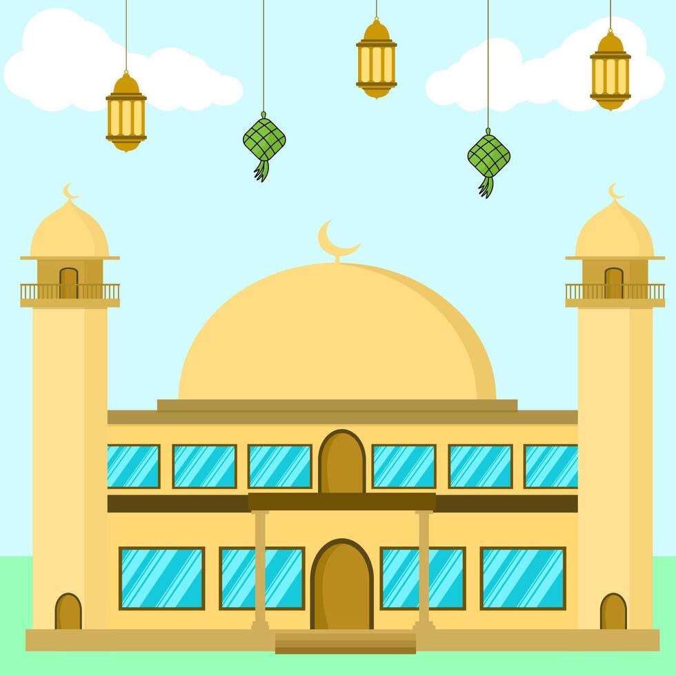 Ramadán y eid mubarok tema, dibujos animados ilustración de un mezquita, lata ser usado para pancartas y carteles vector