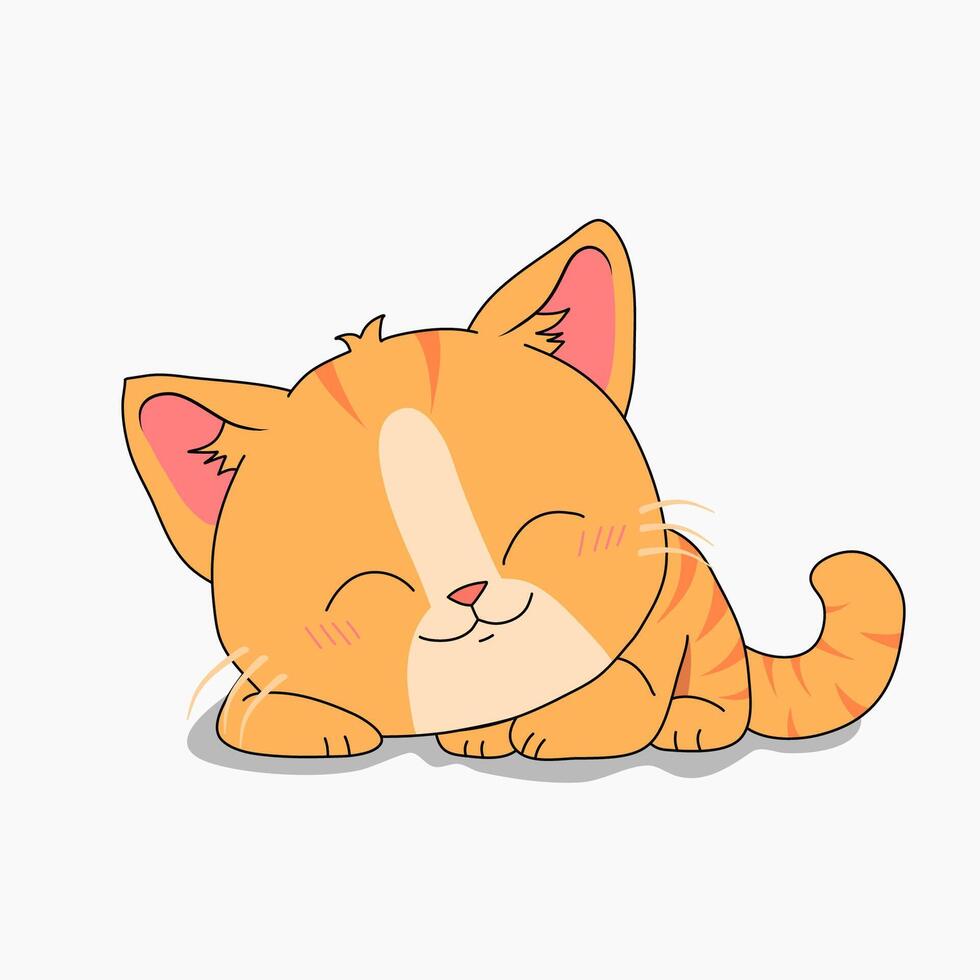 cute and adorable cartoon cat illustration on a white background, flat design style vector