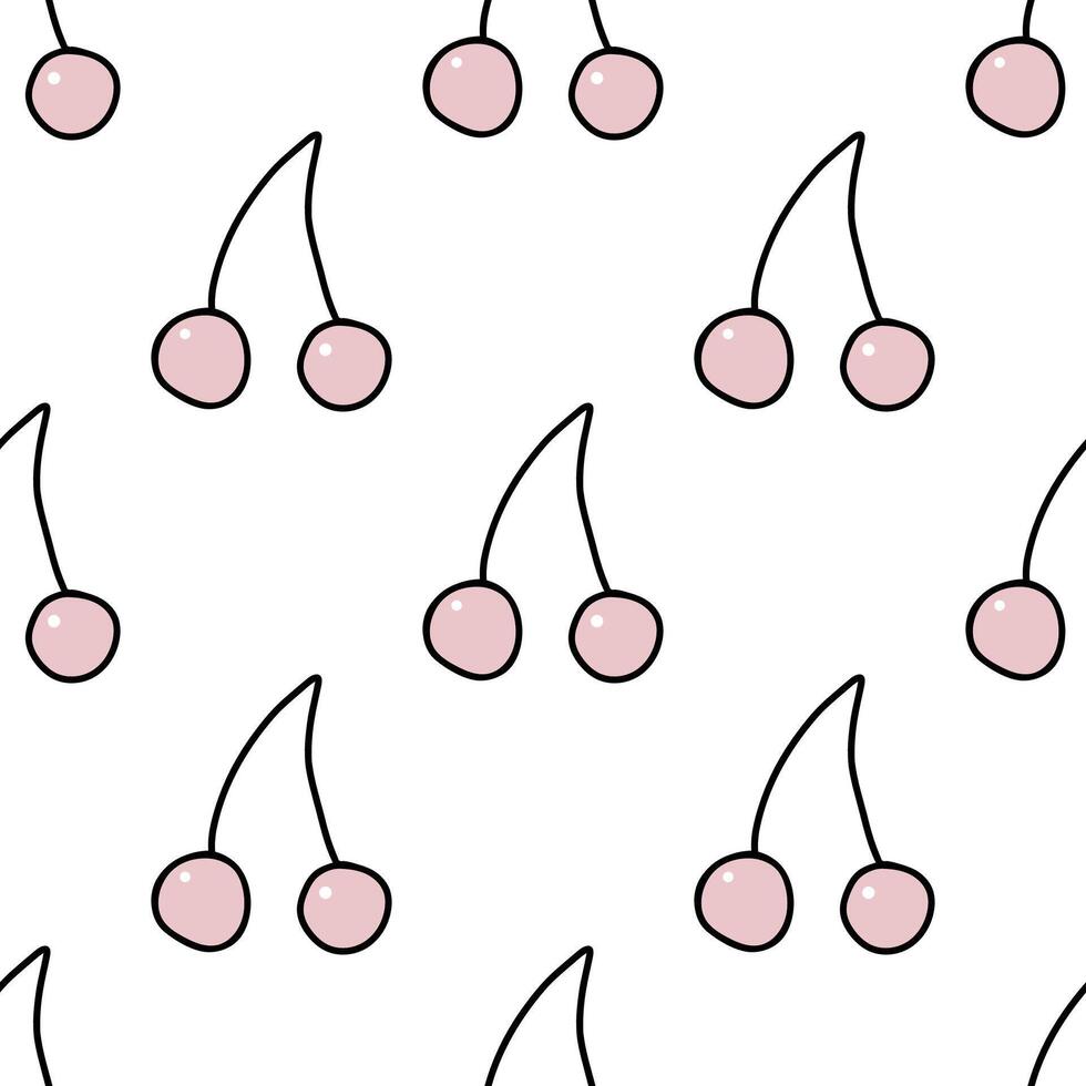 Vector hand drawn seamless pattern cherry on white background