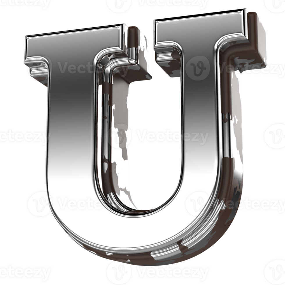 Silver Letter U 3d Rendering png