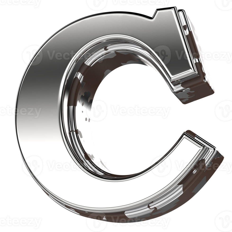 Silver Letter C 3d Rendering png