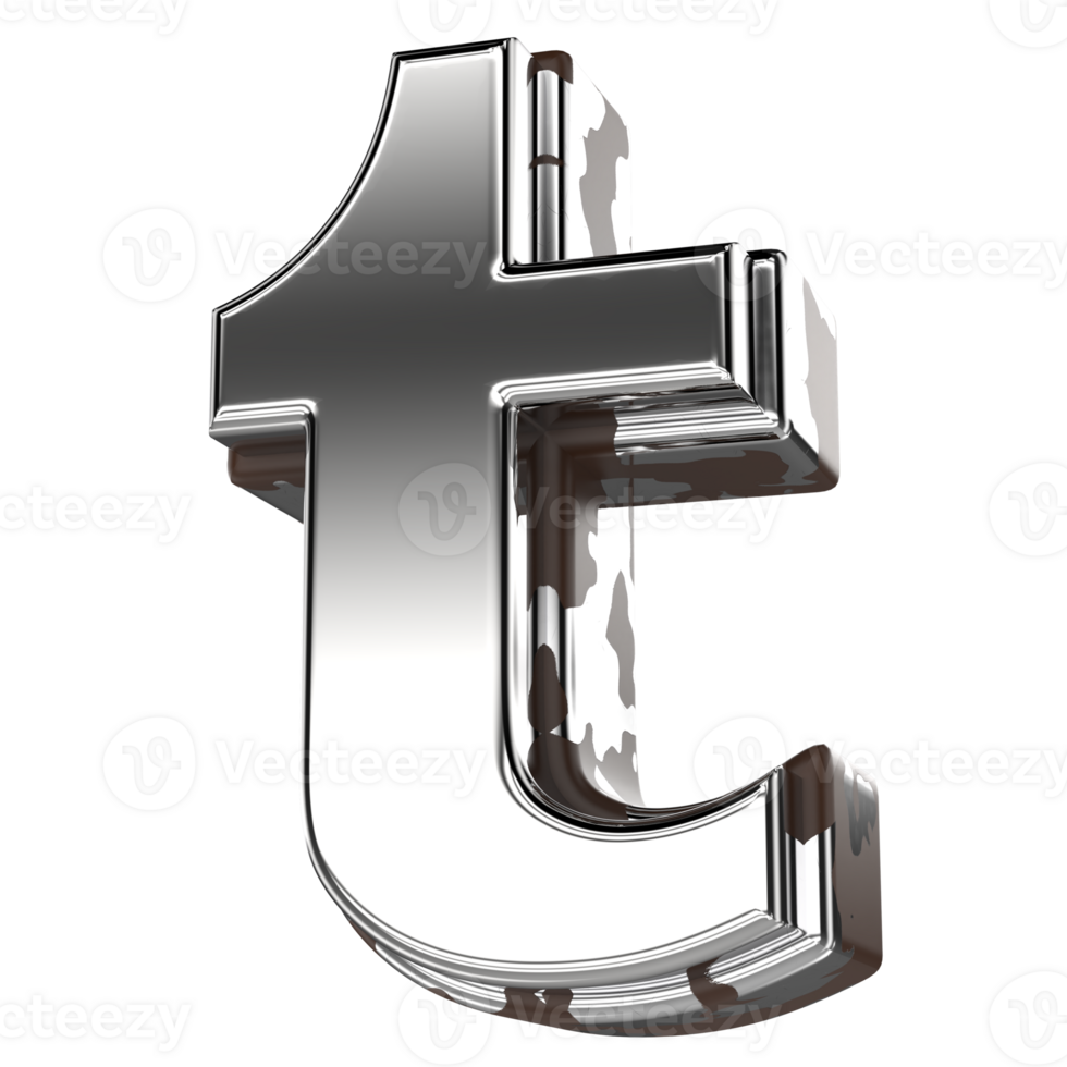 Silver Letter t Small 3d Rendering png
