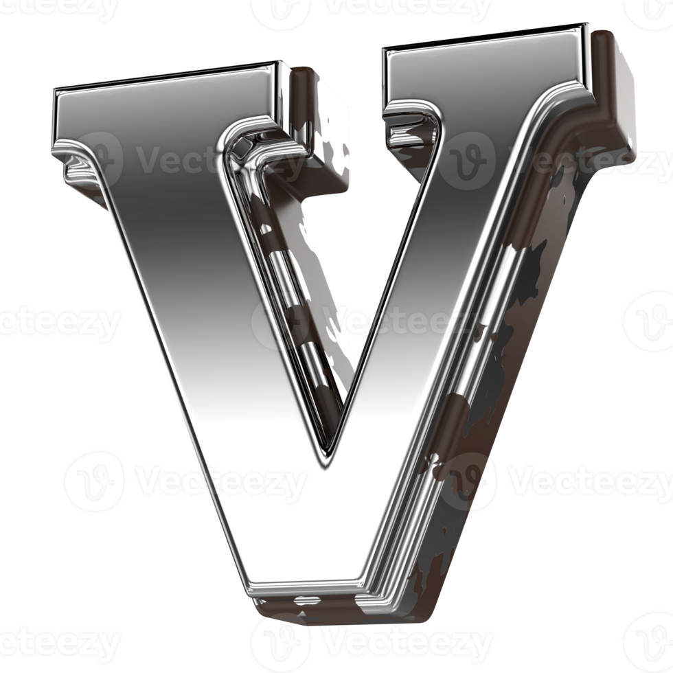 Silver Letter V 3d Rendering png